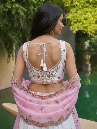 Organza Zarkan, Multi-Color Thread, Goldn Sequin Embroidered Lehenga Choli with Dupatta Clothsvilla