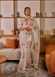 Load image into Gallery viewer, White Pink Rose Floral Organza Saree with Unstitched Blouse ClothsVilla