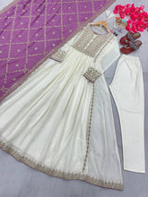 Load image into Gallery viewer, White Premium Designer Fancy Anarkali Gown Set Clothsvilla