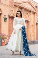 Load image into Gallery viewer, White Premium Designer Fancy Anarkali Gown Set Clothsvilla