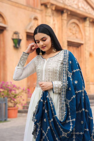 White Premium Designer Fancy Anarkali Gown Set Clothsvilla