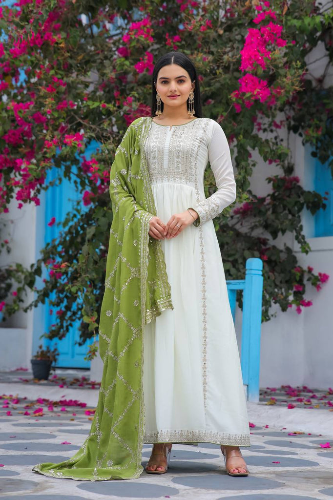 White Premium Designer Fancy Anarkali Gown Set
