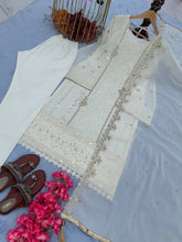 Load image into Gallery viewer, White Premium Designer Party Wear Faux Georgette Top, Bottom &amp; Dupatta Set Clothsvilla