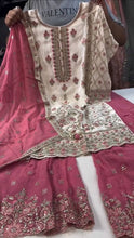 Load image into Gallery viewer, White Premium Designer Party Wear Georgette Top, With Pink Sarara &amp; Dupatta Set ClothsVilla