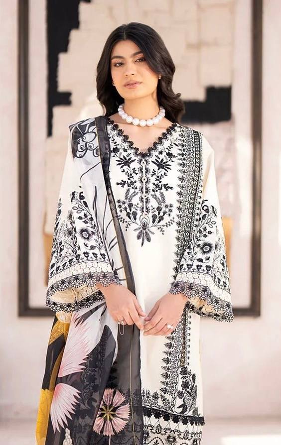 White Premium Designer Party Wear Pur Chinon Silk Top, Plazzo & Dupatta Set Clothsvilla Main image
