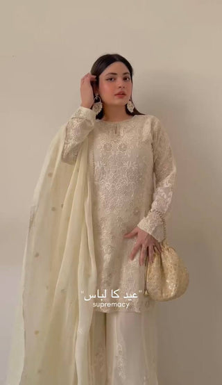 White Premium Designer Ready-Made Party Wear Top, Plazzo & Dupatta Set ClothsVilla