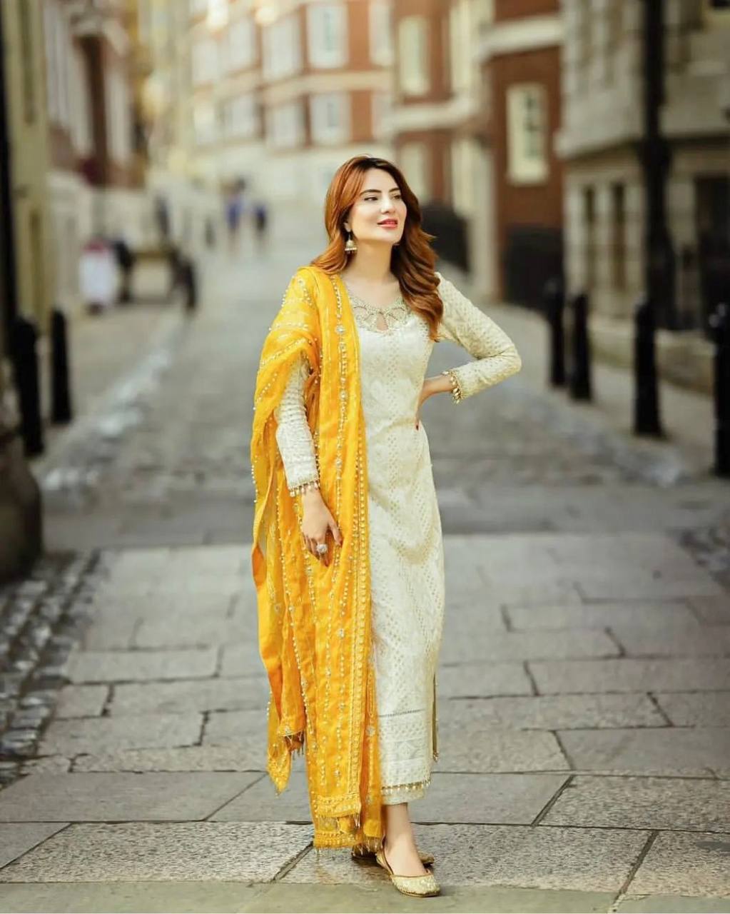 White Premium Designer Ready-to-Wear Top, Bottom, and Dupatta Set ClothsVilla Main image