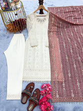 Load image into Gallery viewer, White Premium Designer Ready-to-Wear Top, Bottom, and Dupatta Set ClothsVilla