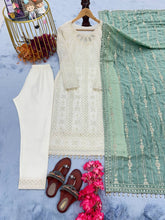 Load image into Gallery viewer, White Premium Designer Ready-to-Wear Top, Bottom, and Dupatta Set ClothsVilla