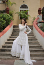 Load image into Gallery viewer, White Premium Designer Readymade Sharara Suit with Dupatta - Elegant &amp; Stylish Clothsvilla