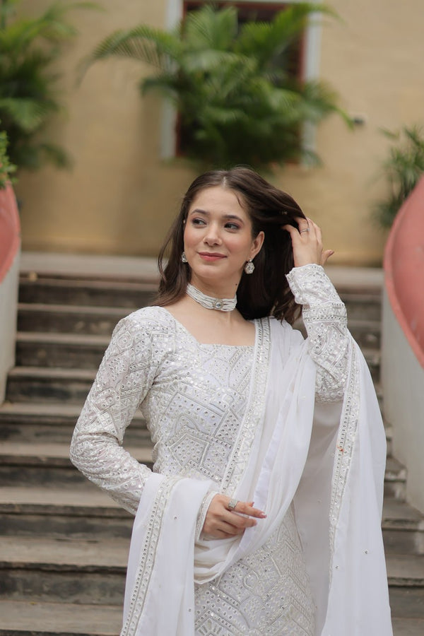 White Premium Designer Readymade Sharara Suit with Dupatta - Elegant & Stylish Clothsvilla