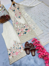 Load image into Gallery viewer, White Premium Designer Readymade Top Plazzo Set with Dupatta Clothsvilla