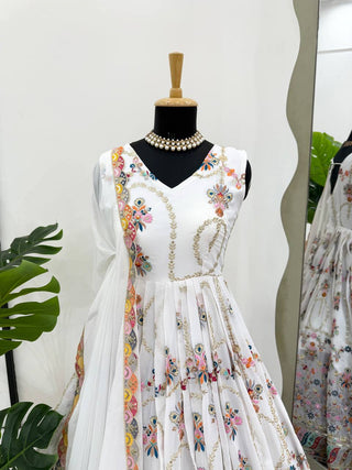 White Premium Faux Georgette Anarkali Gown with Dupatta ClothsVilla