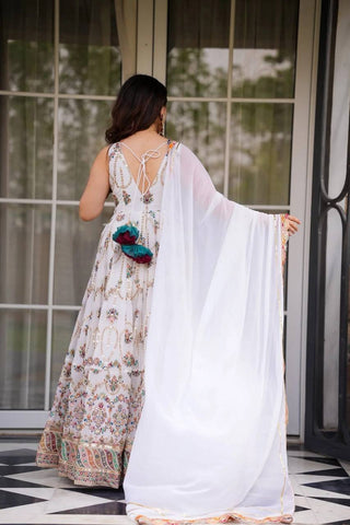 White Premium Faux Georgette Anarkali Gown with Dupatta ClothsVilla