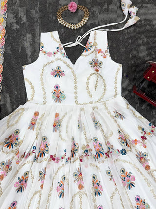 White Premium Faux Georgette Anarkali Gown with Dupatta ClothsVilla