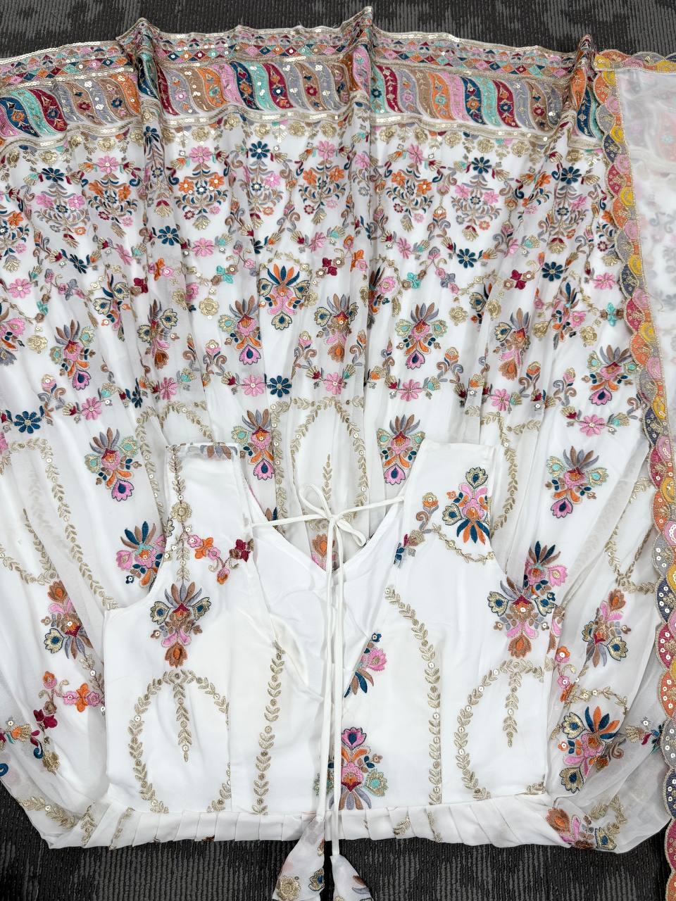 White Premium Faux Georgette Anarkali Gown with Dupatta ClothsVilla