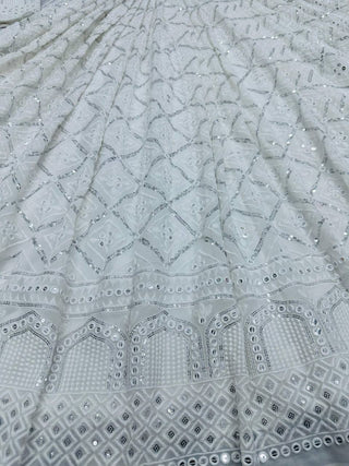 White Elegant Lakhnavi Embroidered Georgette Suit – With Designer Dupatta ClothsVilla