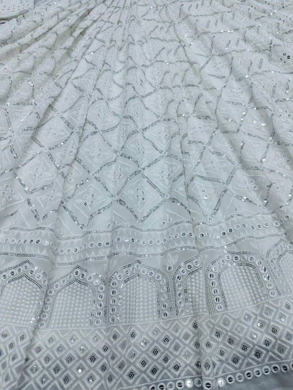White Elegant Lakhnavi Embroidered Georgette Suit – With Designer Dupatta ClothsVilla