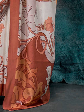 White Printed Chanderi Crepe Saree with Unstitched Blouse ClothsVilla