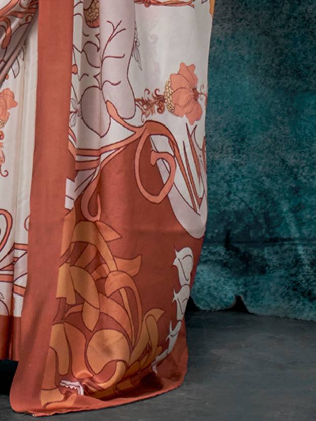 White Printed Chanderi Crepe Saree with Unstitched Blouse ClothsVilla