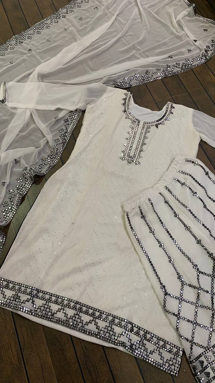 White Pristine White Elegance Georgette Set ClothsVilla