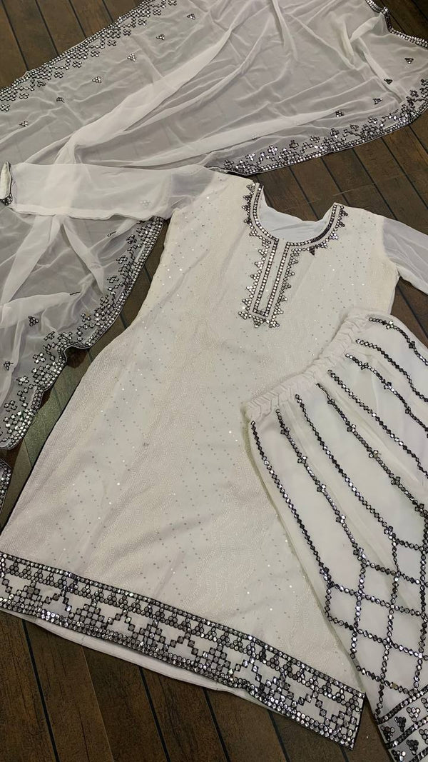 White Pristine White Elegance Georgette Set ClothsVilla