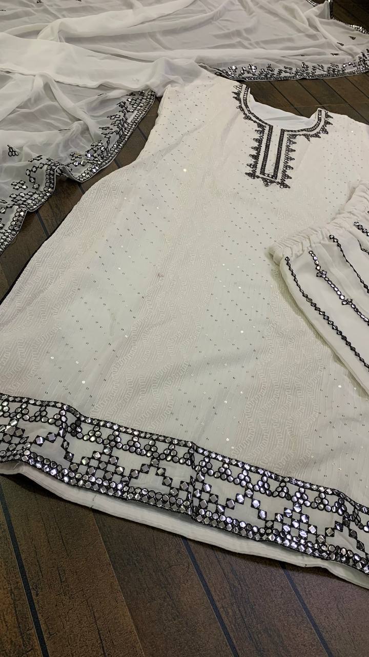 White Pristine White Elegance Georgette Set ClothsVilla