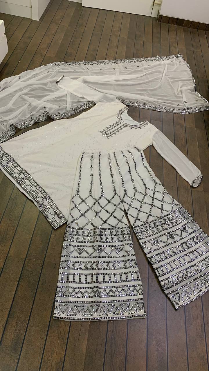 White Pristine White Elegance Georgette Set ClothsVilla