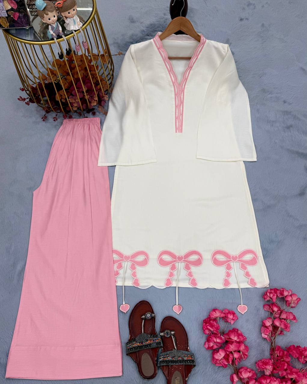 White Pur Roman Top & Palazzo Set ClothsVilla