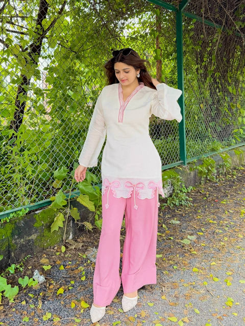 White Pur Roman Top & Palazzo Set ClothsVilla Main image
