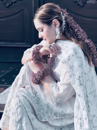 White Pure Crepe Embroidered Farshi Suit ClothsVilla