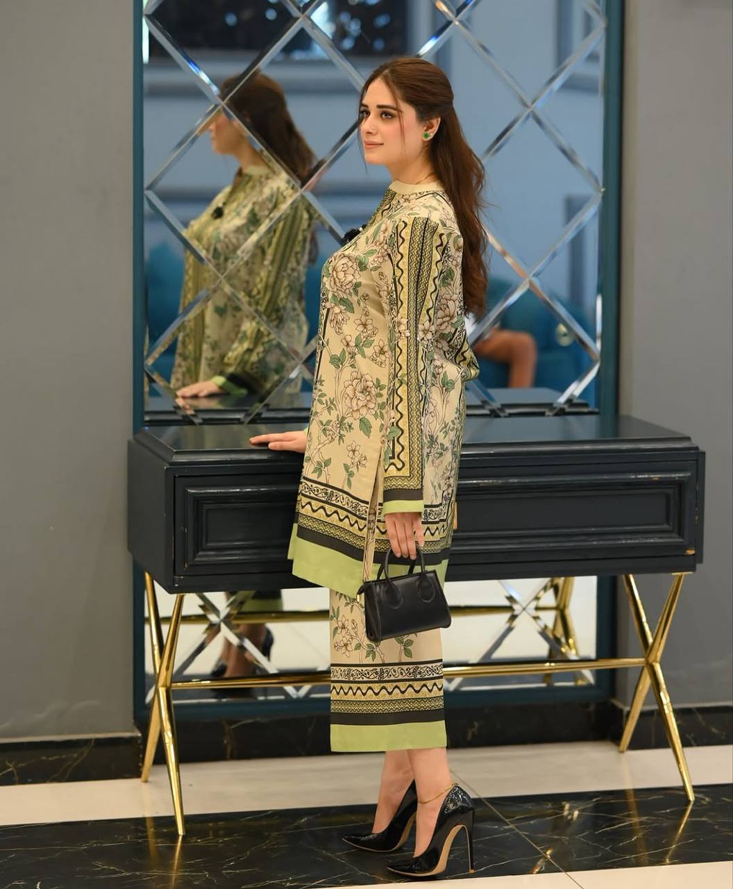 White Pure Natural Crepe Digital Print Co-Ord Set Fully Stitched Top & Plazzo ClothsVilla