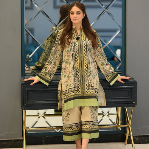 White Pure Natural Crepe Digital Print Co-Ord Set Fully Stitched Top & Plazzo ClothsVilla