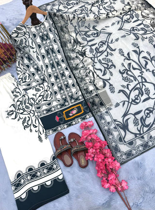 White Pure Natural Crepe Digital Printed Kurti Plazzo Set with Chiffon Georgette Dupatta – Fully Stitched ClothsVilla