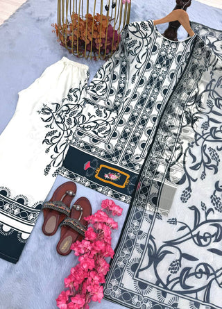 White Pure Natural Crepe Digital Printed Kurti Plazzo Set with Chiffon Georgette Dupatta – Fully Stitched ClothsVilla