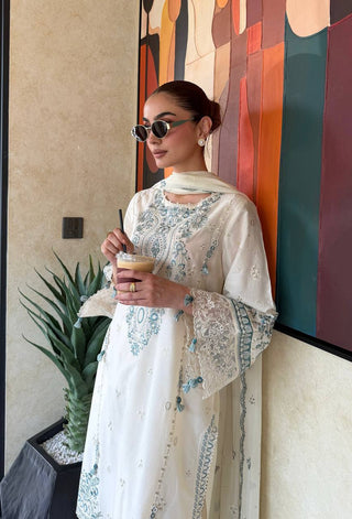 White Pure Satin Rayon Farchi Suit Set ClothsVilla
