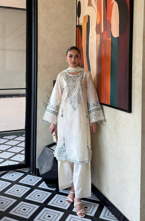 White Pure Satin Rayon Farchi Suit Set ClothsVilla Main image