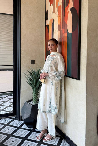 White Pure Satin Rayon Farchi Suit Set ClothsVilla