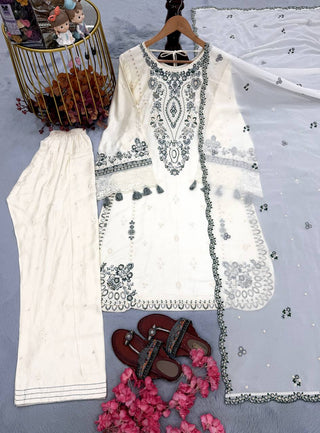 White Pure Satin Rayon Farchi Suit Set ClothsVilla