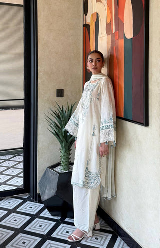 White Pure Satin Rayon Farchi Suit Set ClothsVilla