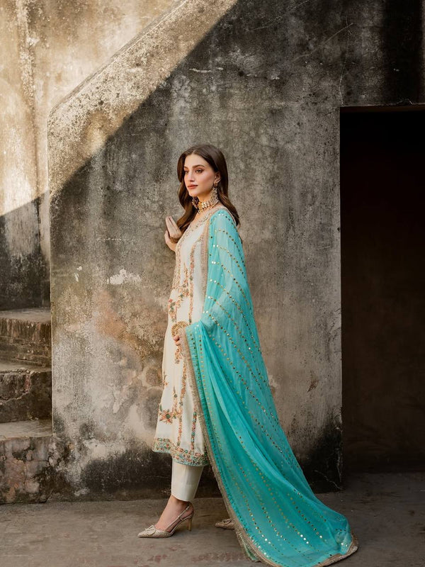 White Pure Silk Heavy Embroidered Kurta Palazzo Set with 5 mm Sequins, Rivet Moti Work & Fancy Lace Dupatta – Fully Stitched Designer Wear ClothsVilla