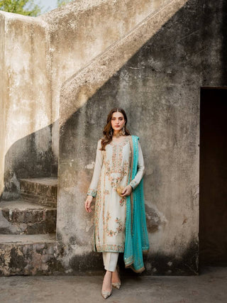 White Pure Silk Heavy Embroidered Kurta Palazzo Set with 5 mm Sequins, Rivet Moti Work & Fancy Lace Dupatta – Fully Stitched Designer Wear ClothsVilla