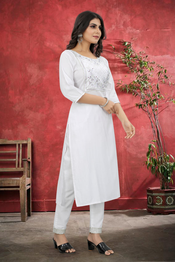 White Rayon Kurta Set With Pant ClothsVilla