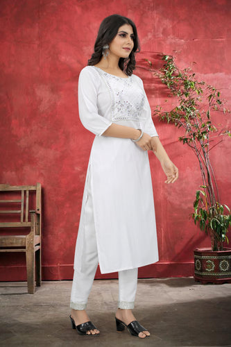 White Rayon Kurta Set With Pant ClothsVilla