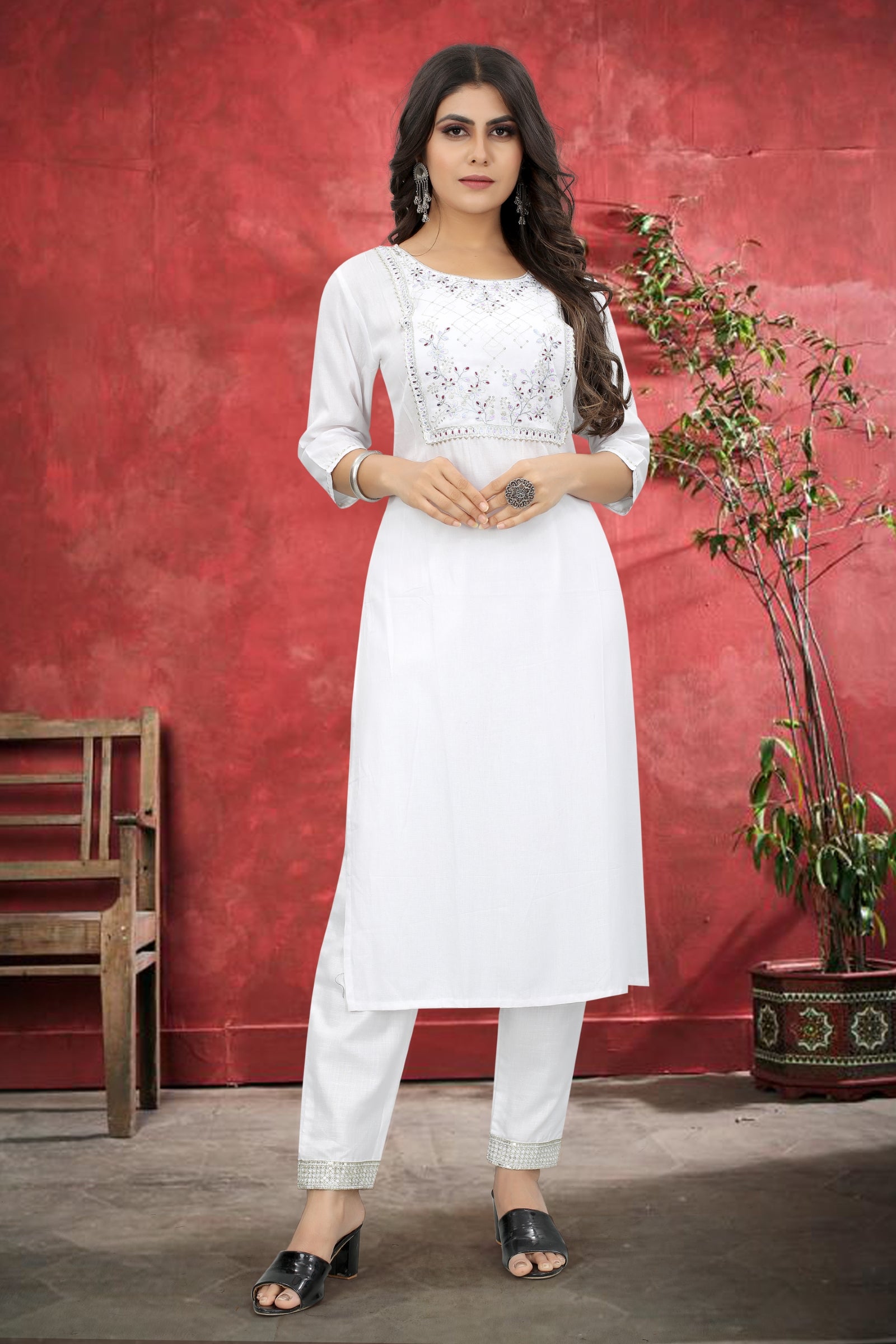 White Rayon Kurta Set With Pant ClothsVilla