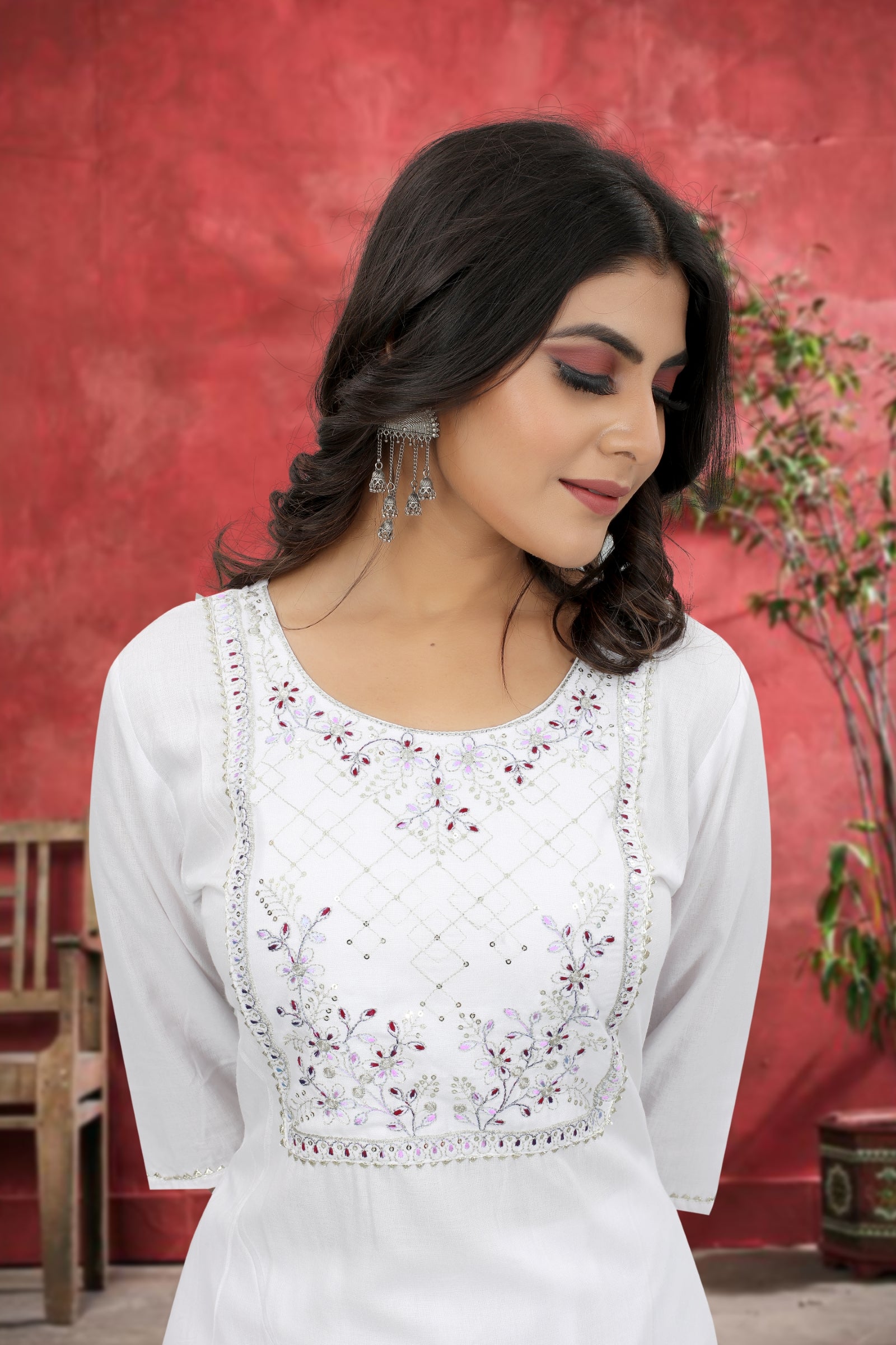 White Rayon Kurta Set With Pant ClothsVilla