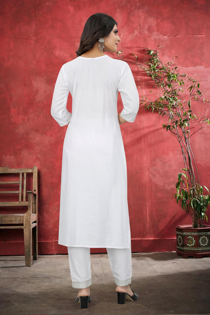 White Rayon Kurta Set With Pant ClothsVilla
