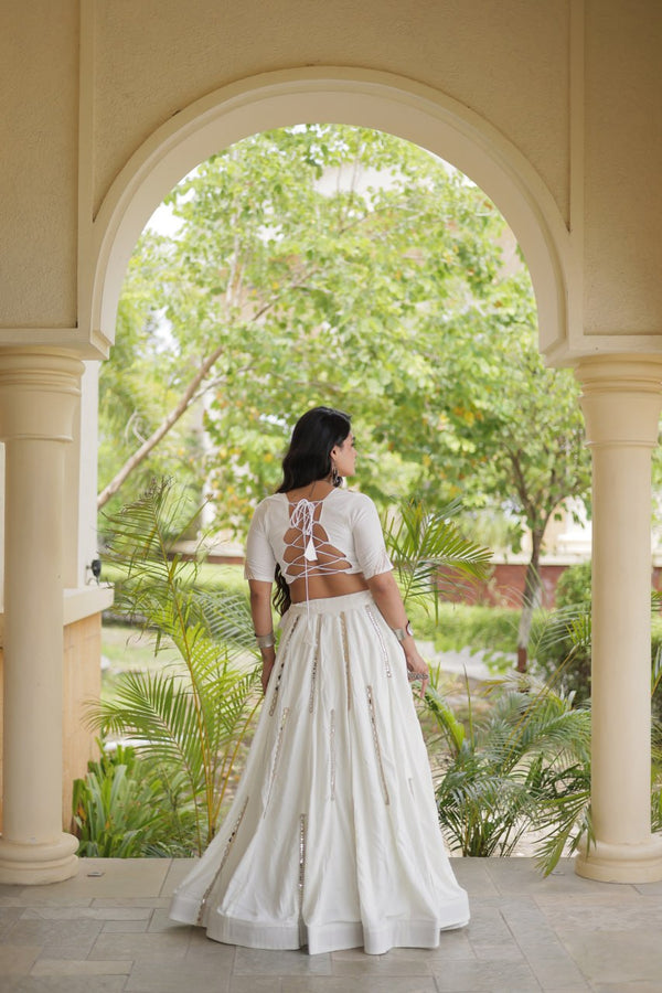 White Rayon Mirror Work Lehenga Choli Clothsvilla