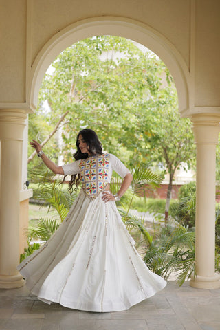 White Rayon Mirror Work Lehenga Choli Clothsvilla