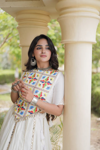 White Rayon Mirror Work Lehenga Choli Clothsvilla